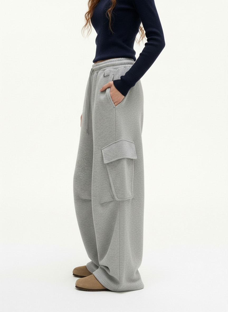 Wrinkled Detail Multi-Pocket Cargo Sweatpants
