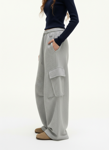 Wrinkled Detail Multi-Pocket Cargo Sweatpants