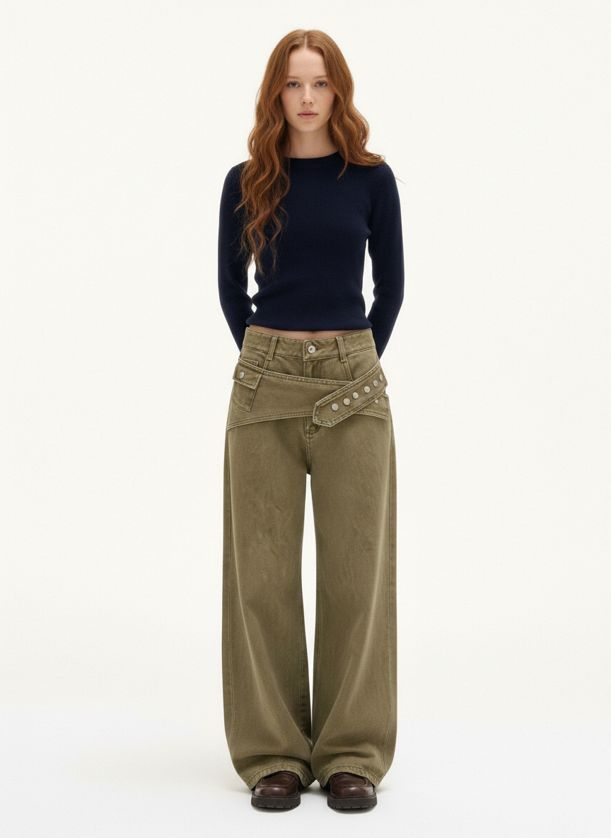 Street Detachable Belt Baggy Pants