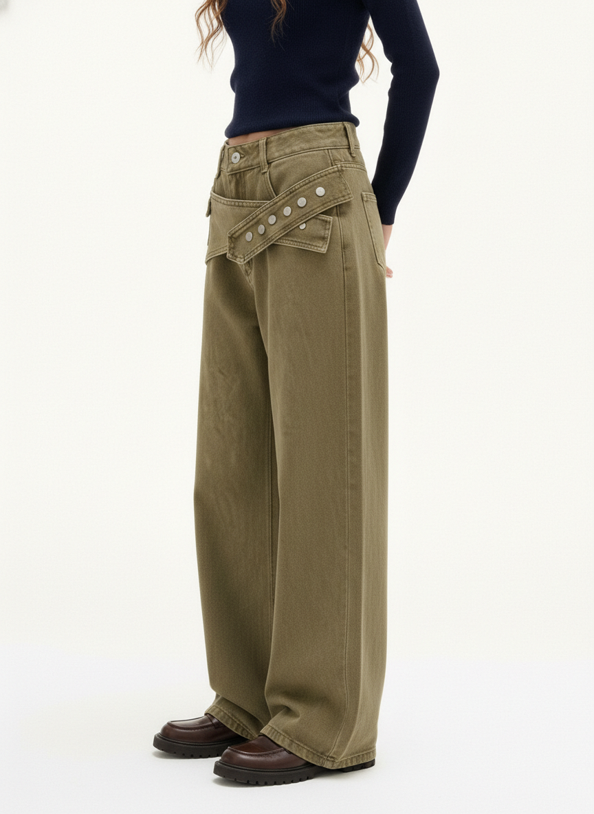 Street Detachable Belt Baggy Pants