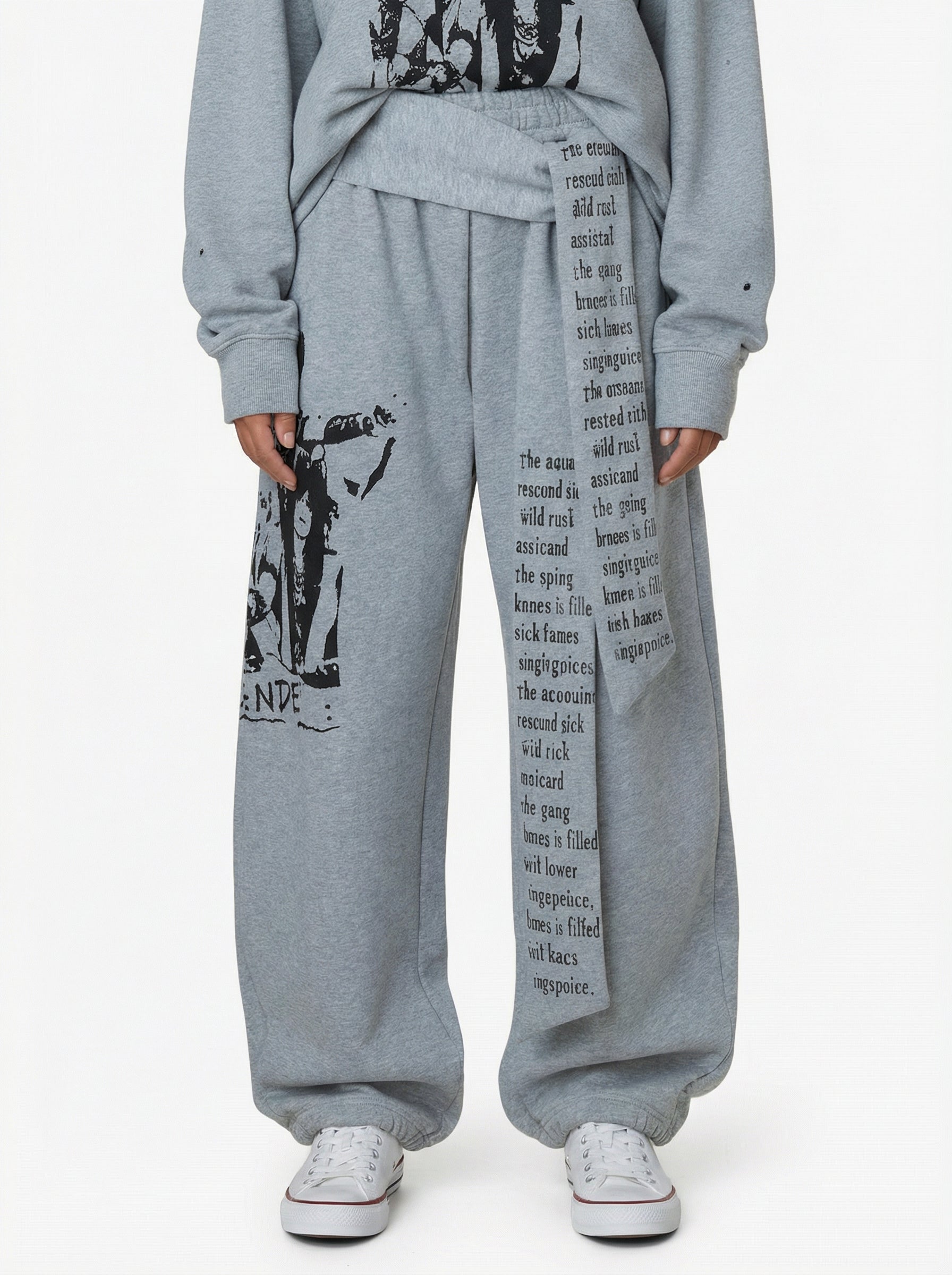 Dark Street Character Print Waist Strap Detail Barrel Pants