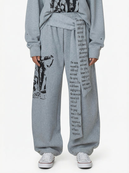 Dark Street Character Print Waist Strap Detail Barrel Pants