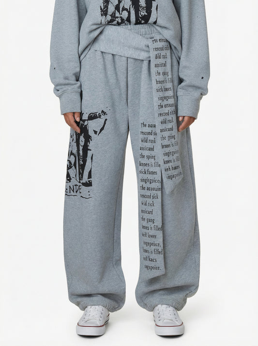 Dark Street Character Print Waist Strap Detail Barrel Pants