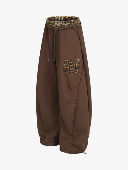 Leopard-Trimmed Wide-Leg Lounge Pants with Unique Print Design 