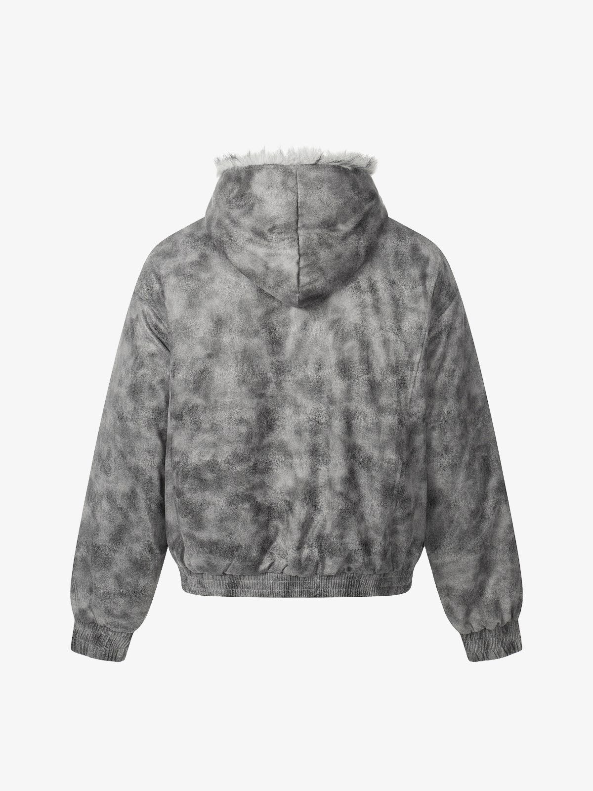 Stylish Tie-Dye Bomber Jacket with Faux Fur Hood for Winter and Fall 