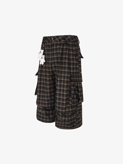 Plaid Cotton Cargo Shorts for Men - Oversized Fit with Multiple Pockets and Elastic Waistband?