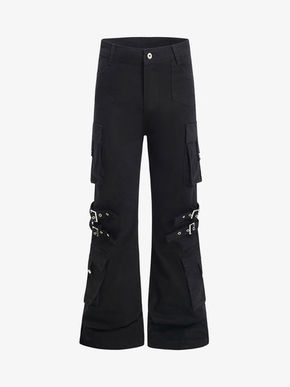 Cotton Blend Cargo Pants with Belted Straps and Multiple Pockets for Men and Women?