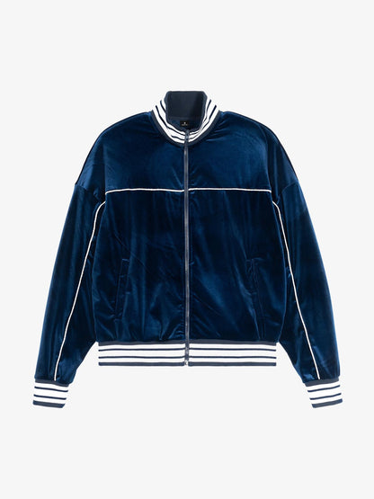250G Velvet Track Jacket with White Stripe Trim - Unisex Sporty Bomber Coat for Casual Wear 