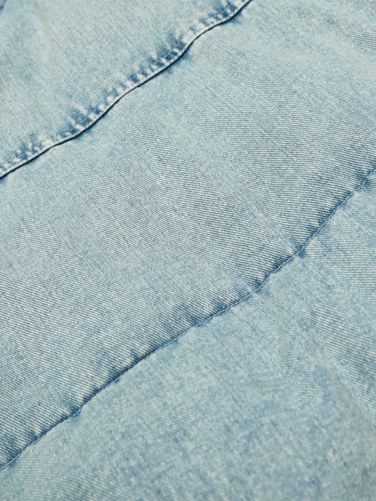 Retro Washed Denim Faux Fur Collar Quilted Jacket 