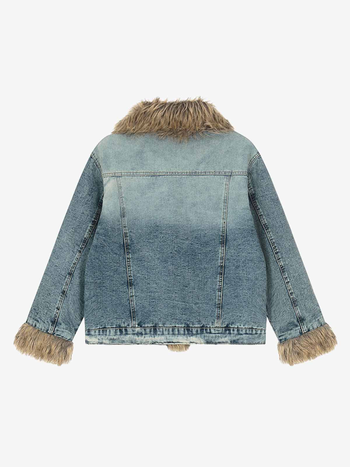 Stylish Denim Jacket with Faux Fur Trim for Men and Women - Perfect for Casual Outfits 