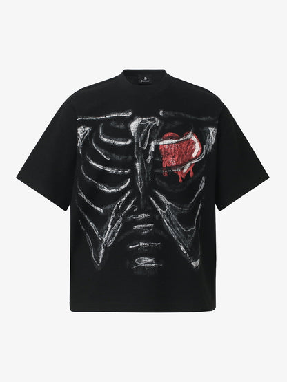 Cotton Blend Drip Print Oversized T-Shirt with Distressed Details 