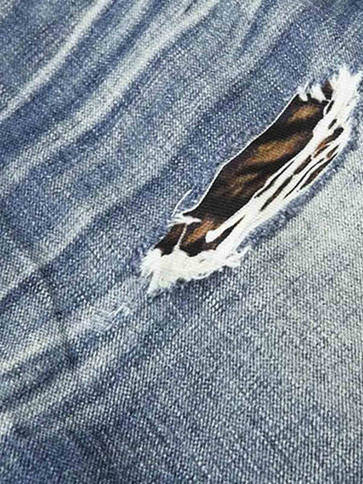 Denim Wide Leg Jeans with Tiger Print Patchwork and Ripped Details?