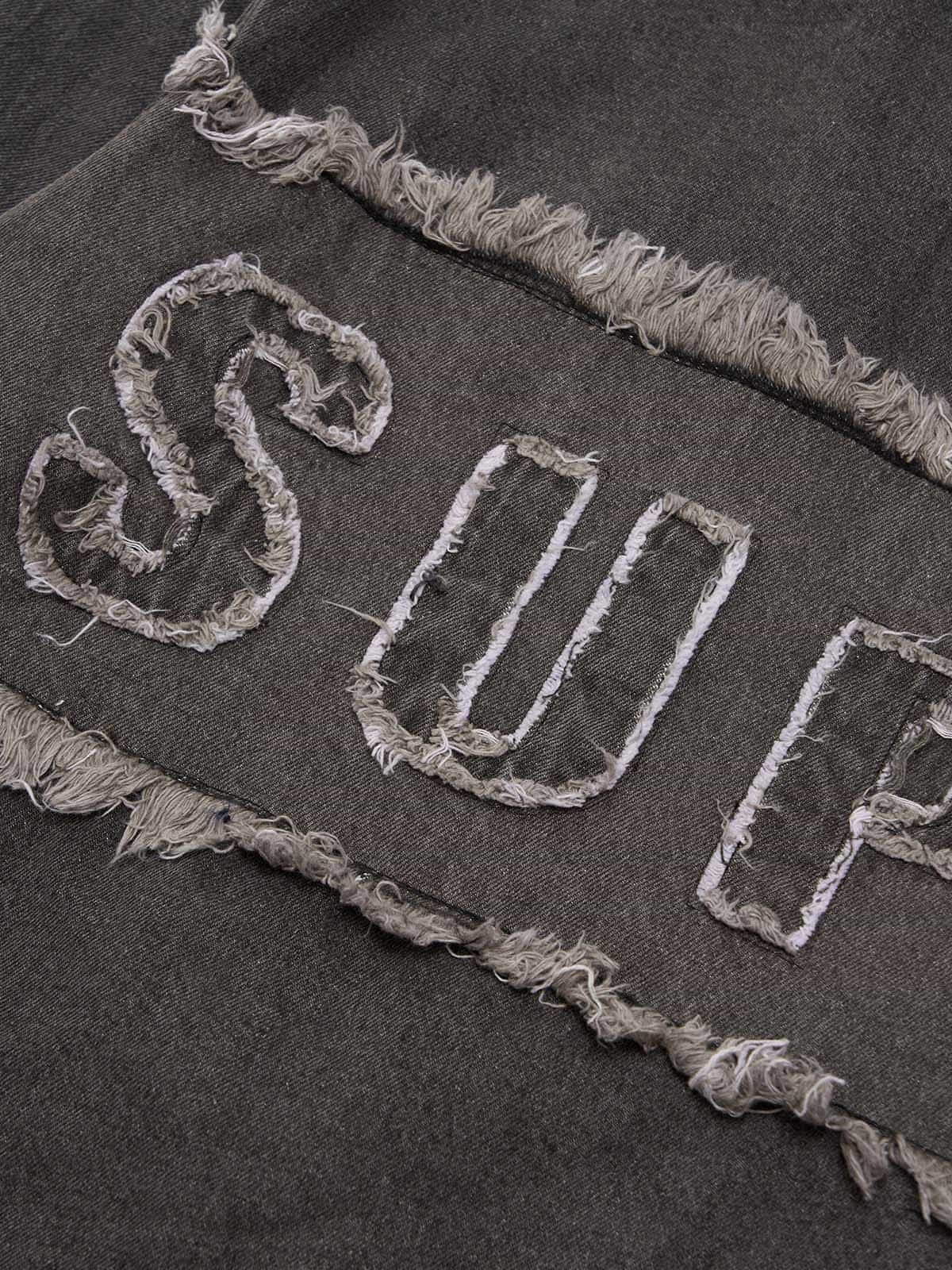 Thesupermade Appliqué Deconstructed Patchwork Distressed Raw-edge Denim Jacket 