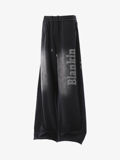 Distressed Gradient Drawstring Wide Leg Pants 
