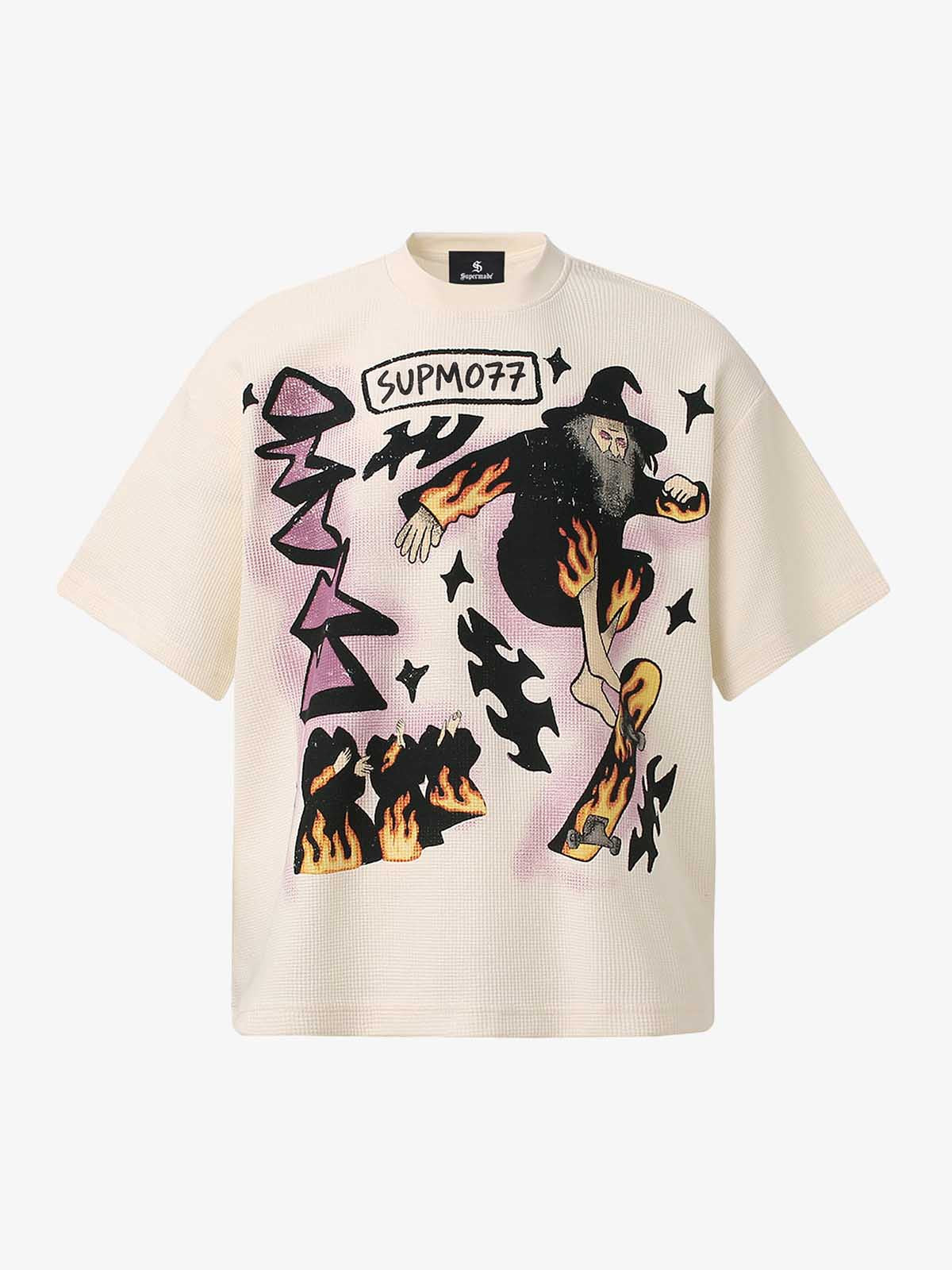 Cotton Waffle Knit Graphic T-Shirt with The Supermade Records Print for Men?