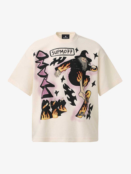 Cotton Waffle Knit Graphic T-Shirt with The Supermade Records Print for Men?