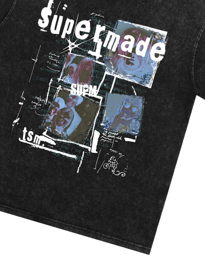 THE SUPERMADE Retro nostalgia Artistic Graphic Print T-Shirt with Collage Design 