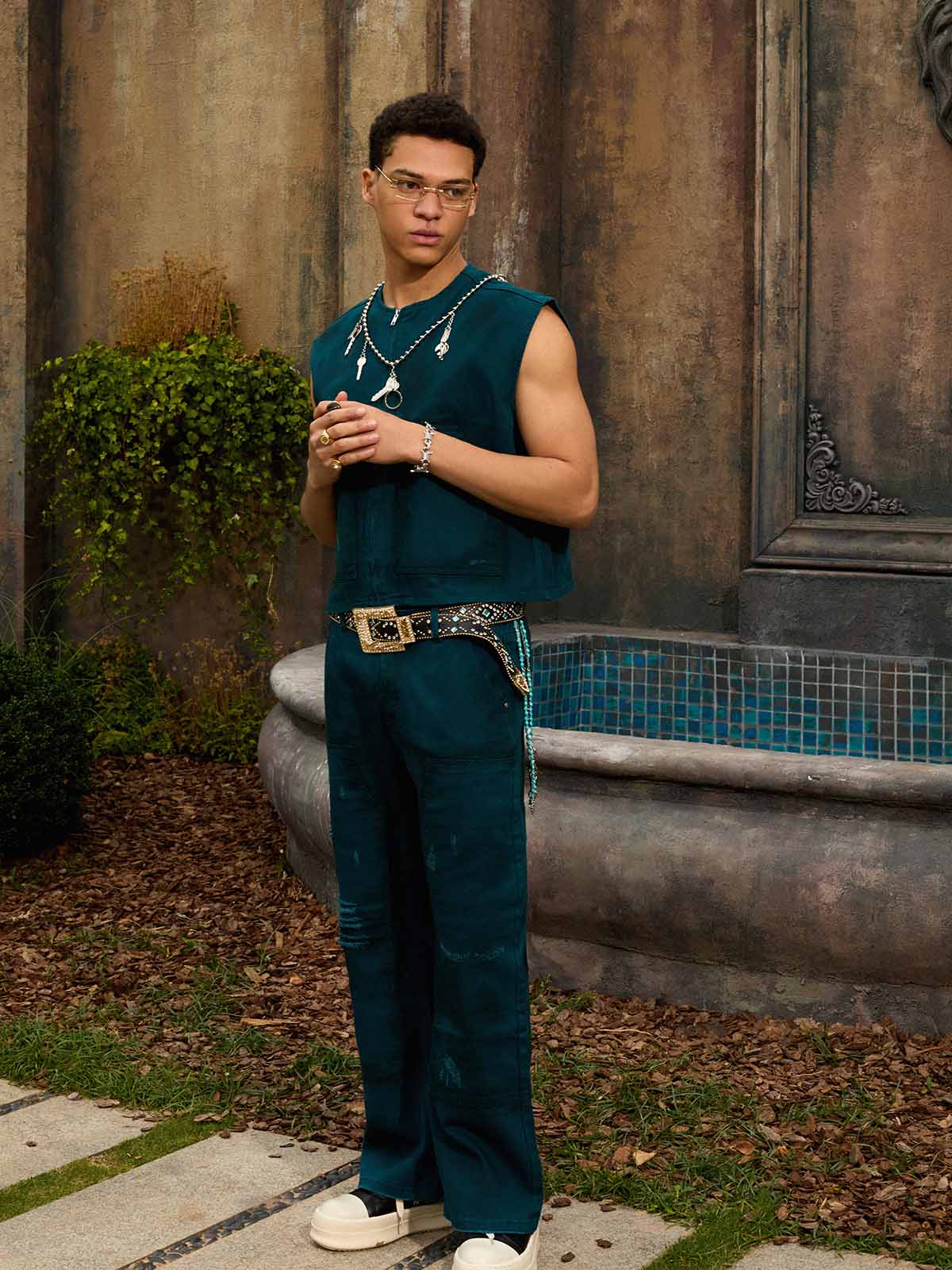 Denim Wide Leg Cropped Pants with White Stripe Design High Waist Fashion Trousers for Women 