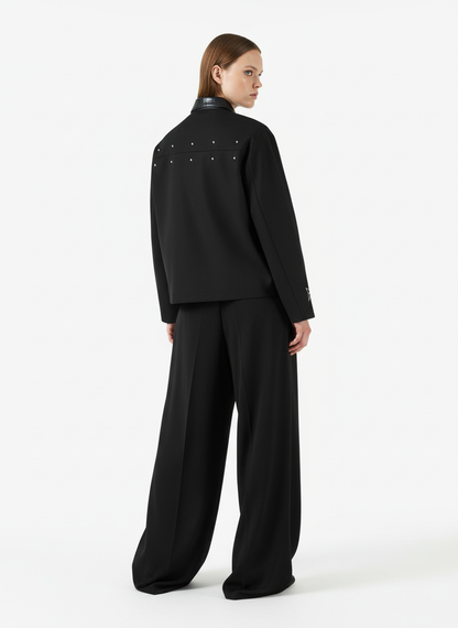 Street Gothic PU Leather Collar With Thorn Print Jacket