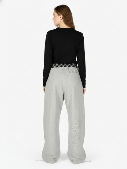 Retro Patchwork Plaid Loose Draped Wide-Leg Pants