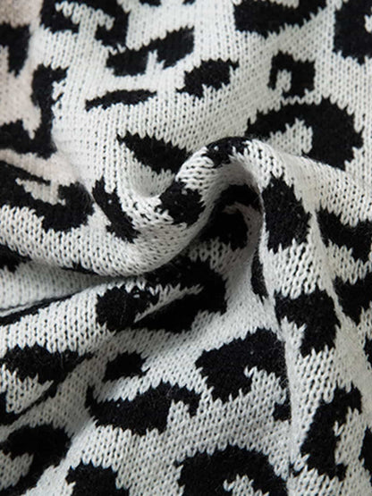 Leopard Print Knit Sweater for Women - Trendy and Cozy Fall/Winter Style 