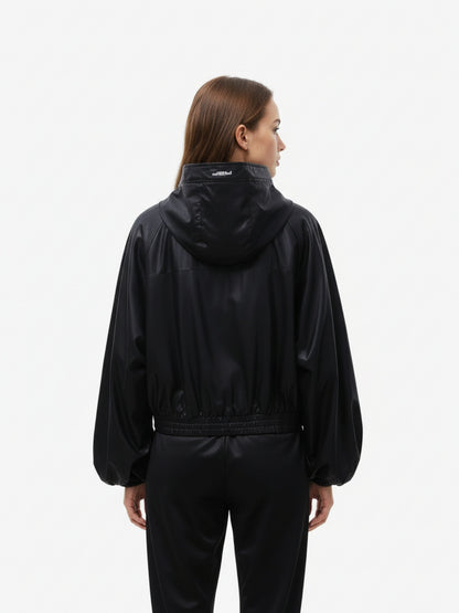 Boxy Hooded PU Leather Racing Jacket