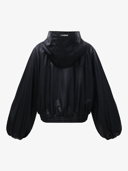 Stylish Black Puffer Jacket with High Neck and Bubble Sleeves for Women 