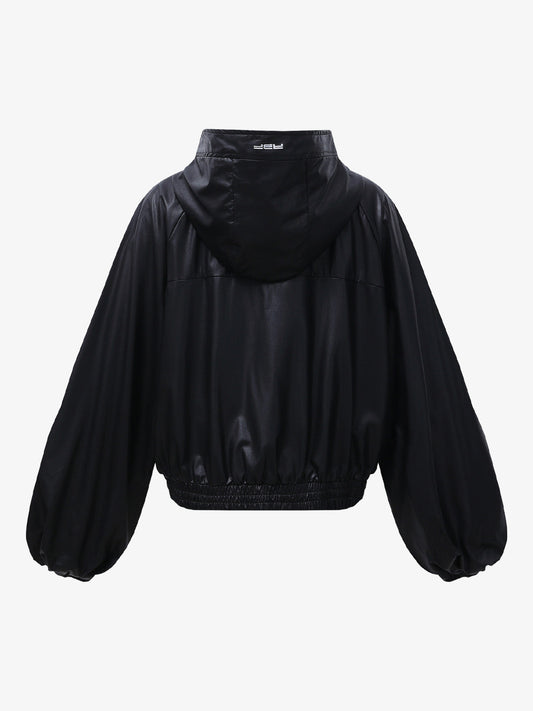 Stylish Black Puffer Jacket with High Neck and Bubble Sleeves for Women 