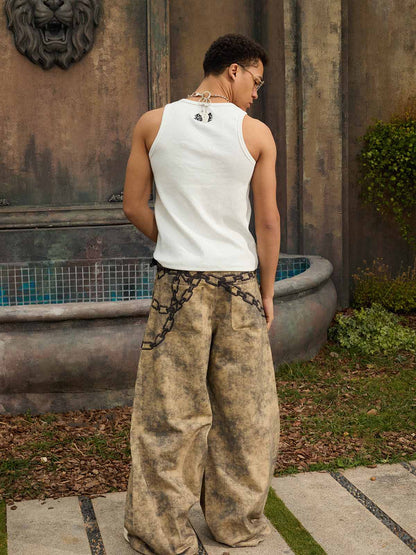 Supermade Distressed Chain And Key Print Baggy Pants?