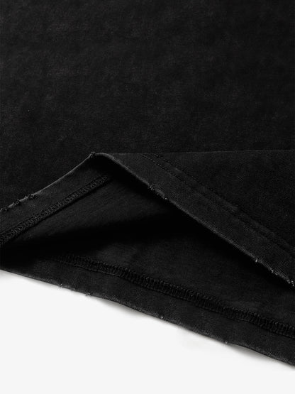 Cotton Blend Oversized T-Shirt with Distressed Denim Panels and Minimalist Logo Design?