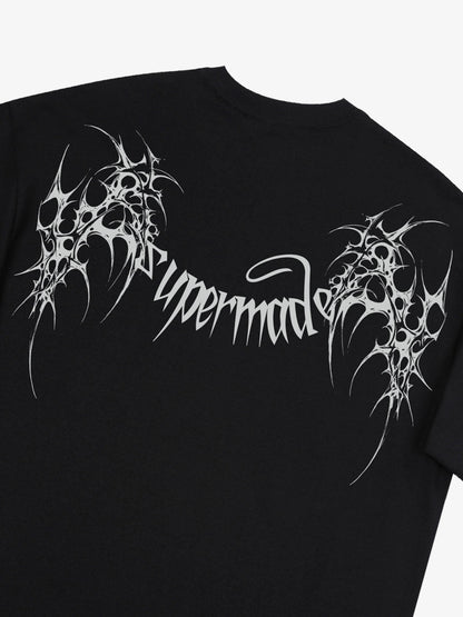 THE SUPERMADE Futuristic spiked pattern gothic style logo font design T-shirts 