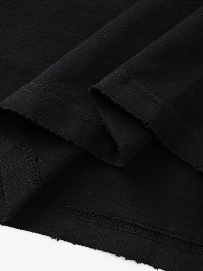 Cotton Long Sleeve Graphic Tee with Distressed 07 Print and NYC Sleeve Detail 