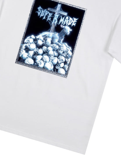 The Supermade-Cotton Black And White"The Silence Of The Lambs" T-Shirt With Gothic Cross And Skulls Graphic Print - Dark 