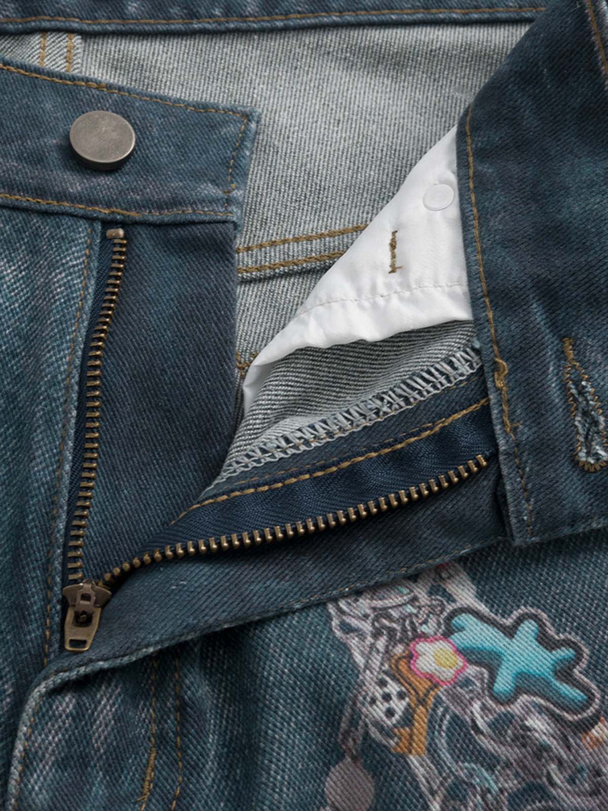 RO Chain Hole 3D Printed Baggy Jeans 