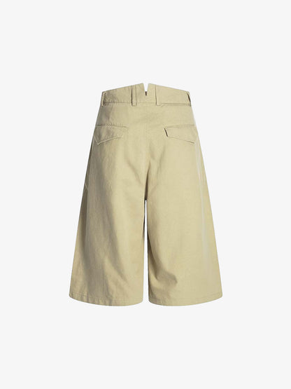 Cotton Blend Wide Leg Bermuda Shorts for Men - High Waist, Comfort Fit, Casual Summer Style 