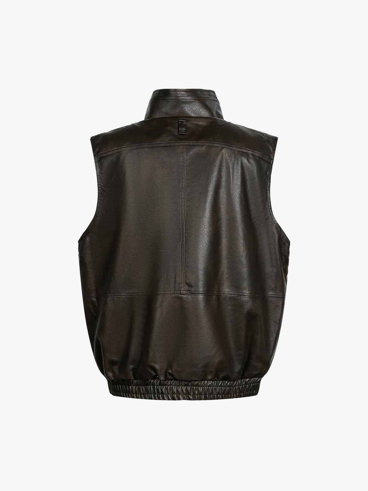 Thesupermade American Retro PU Leather Stand Collar Workwear Motorcycle Vest 