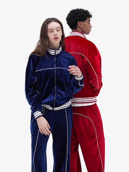 250G Velour Track Pants with White Stripe Design for Men and Women 