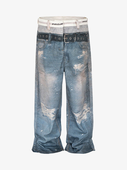 Washed Street Printed Destroyed Jeans 
