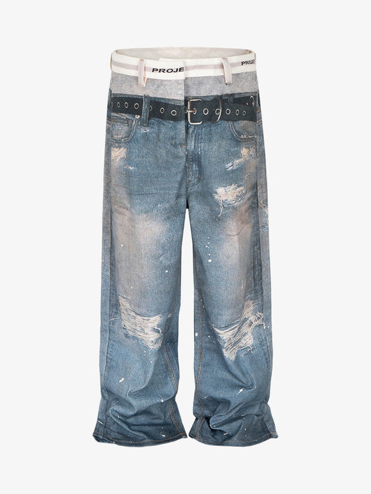 Washed Street Printed Destroyed Jeans 