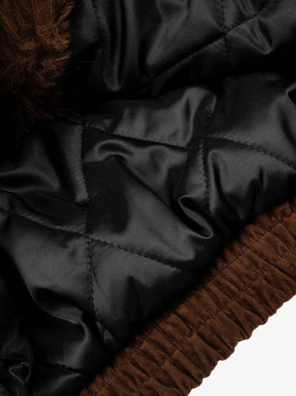 Fur Collar Suede Toggle Closure Padded Bomber Jacket