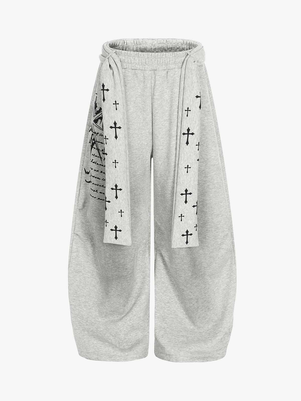 Cross-Printed Wide-Leg Culottes with Elastic Waistband 