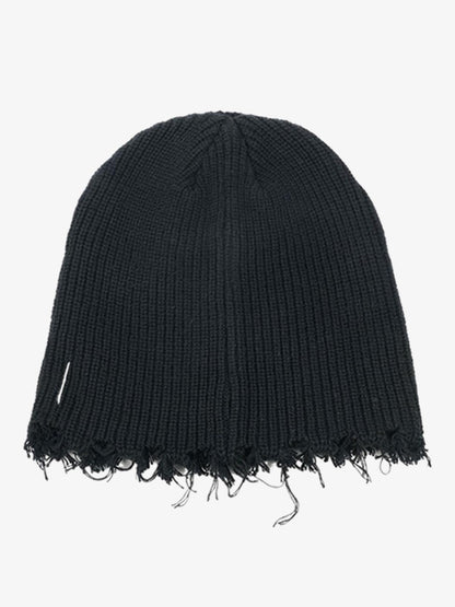 Distressed Denim Patchwork Beanie 