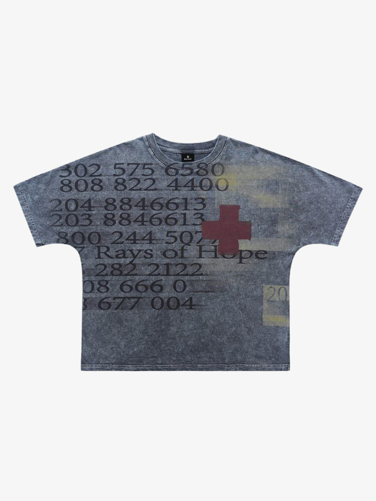 300G Jade Pattern Dyeing Cotton T-Shirt Oversized Streetwear Graphic Tee with Number Print and Red Cross Design?