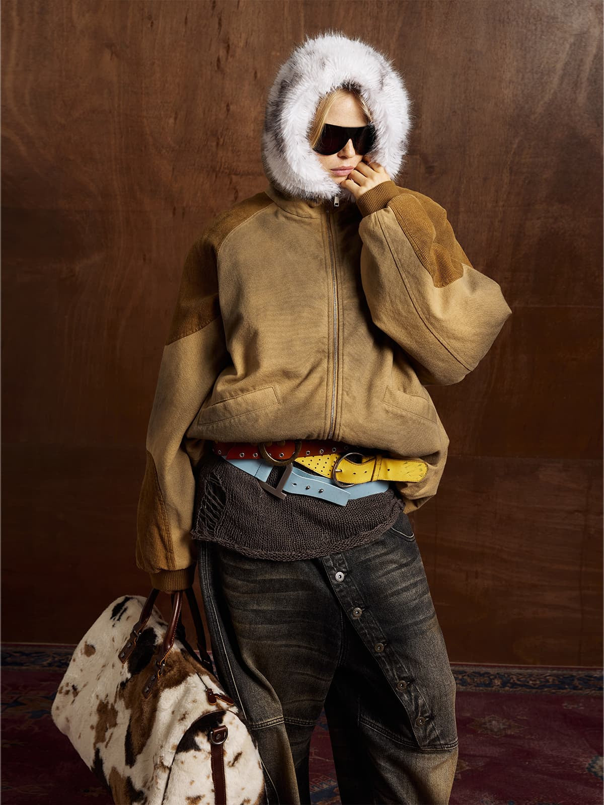 Winter-Ready Corduroy Jacket with Faux Fur Trim for Men 