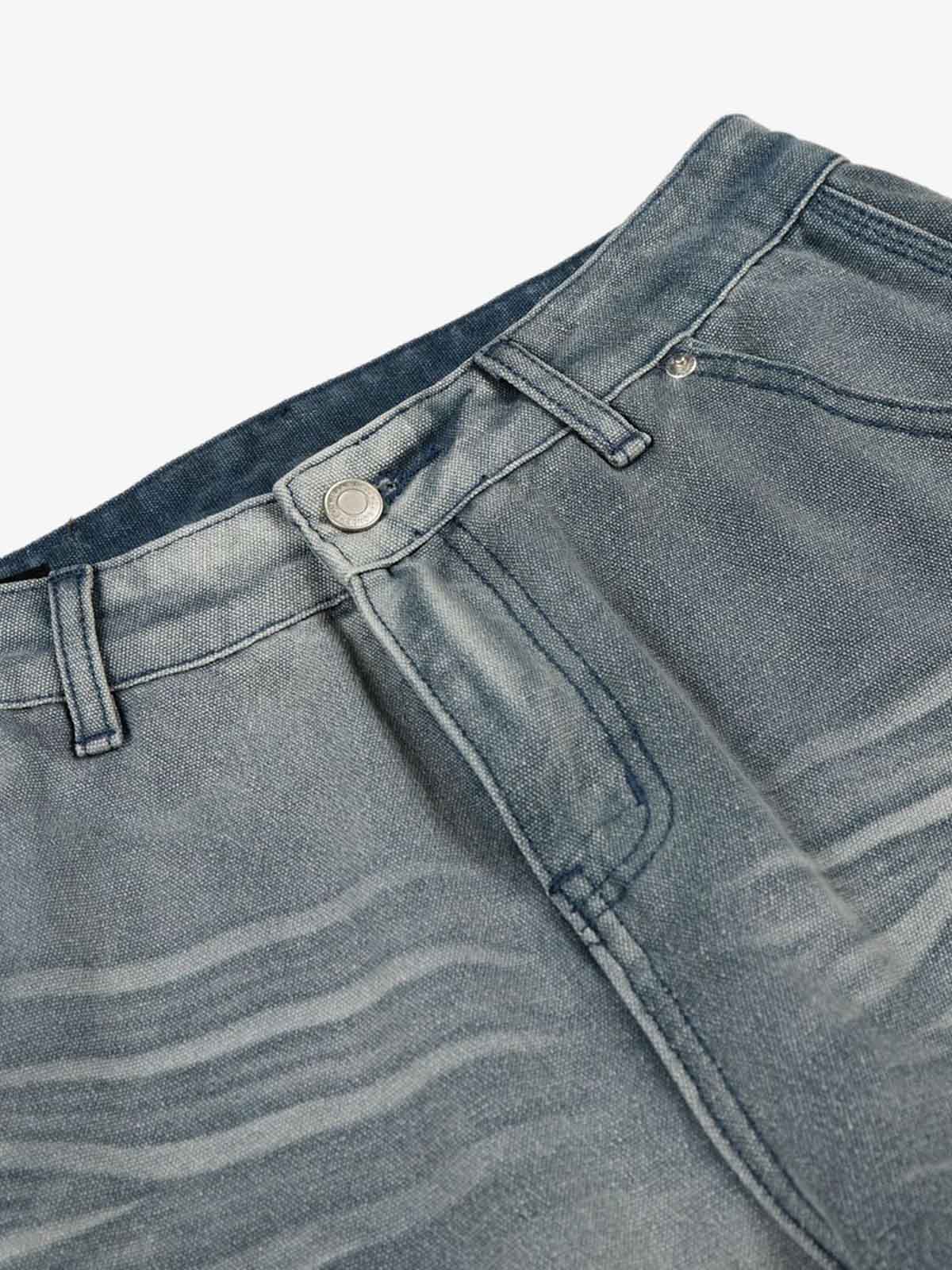 High-Waisted Wide-Leg Denim Pants with Asymmetric Wrap Design 