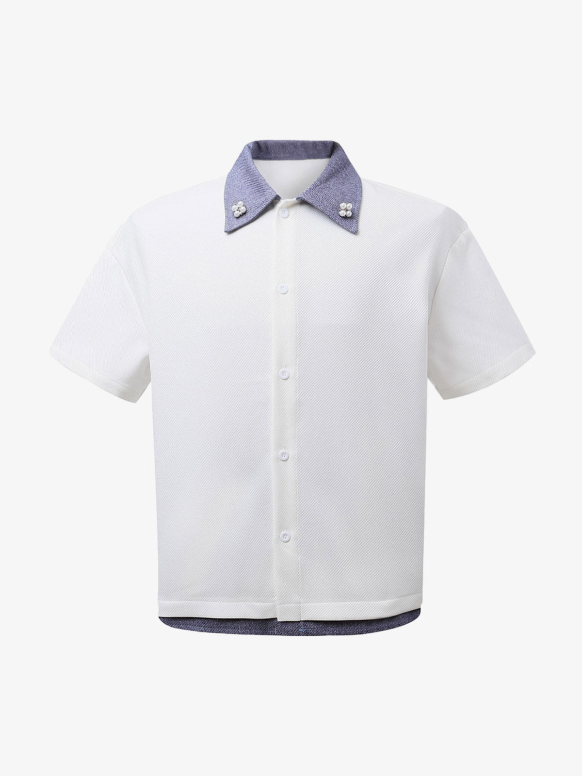Fake Two-piece Stitching Lapel Pearl Button Shirt 