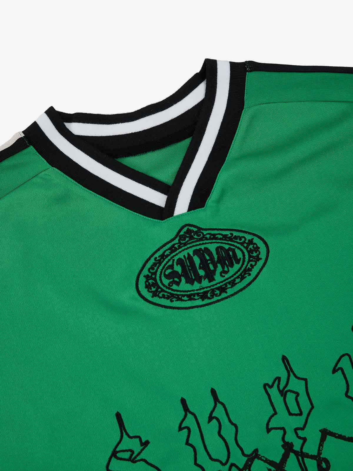 Supermade Color-Blocked V-Neck Embroidered Jersey Short-Sleeved?