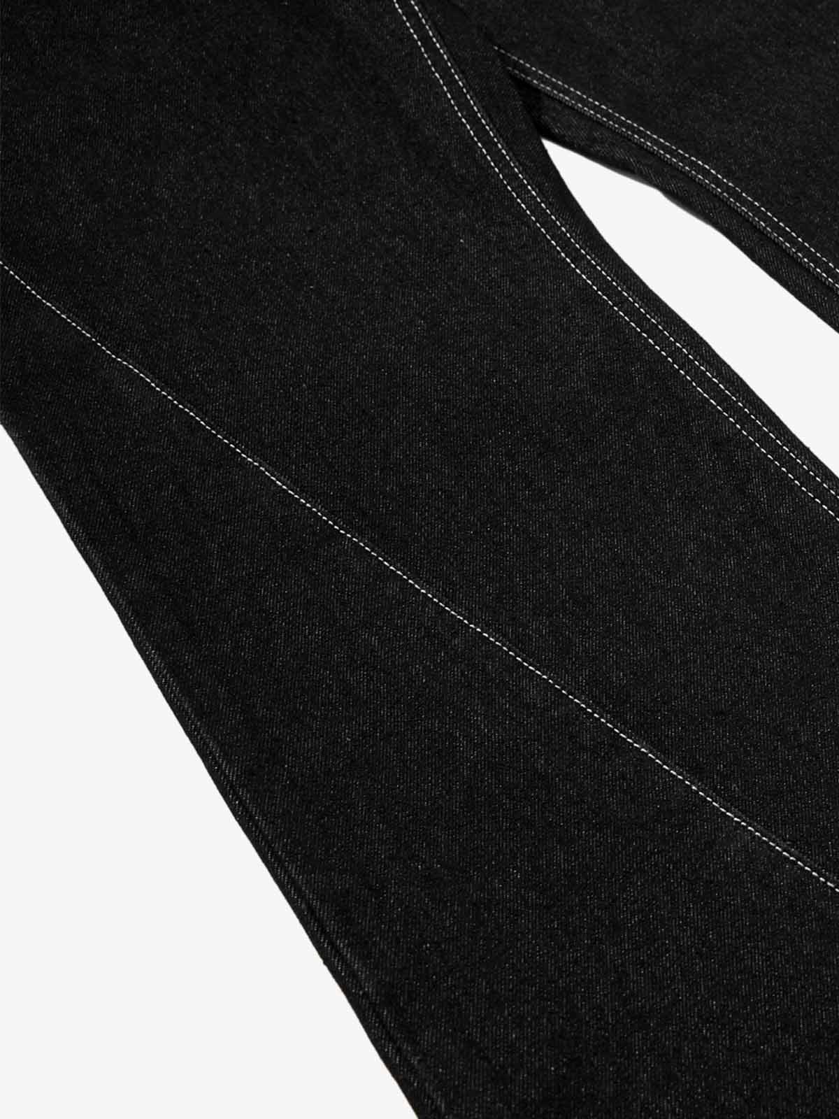 Vintage Plaid-Trim Tape-Belt Jeans 