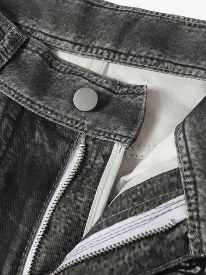 Black Printed Denim Wide-Leg Pants with Gothic Art Design for Men and Women 