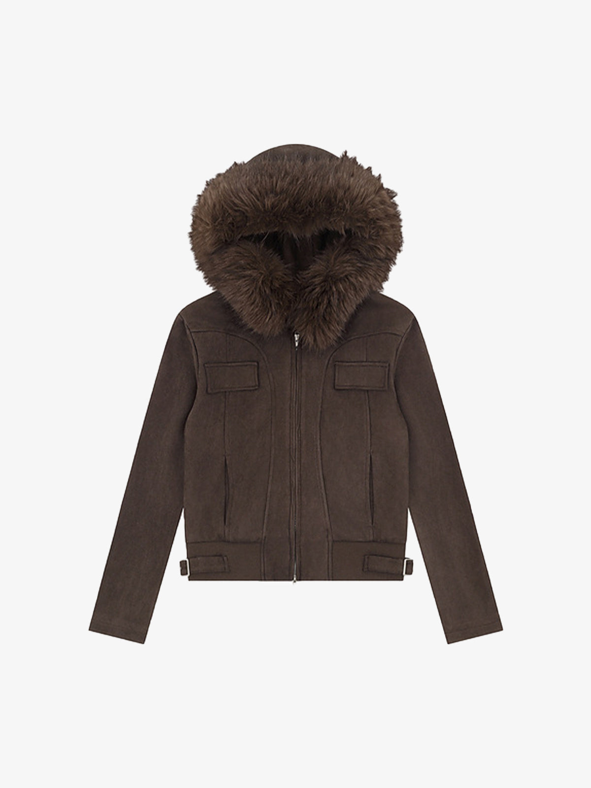 Suede Fur Hooded Slim Fit Jacket